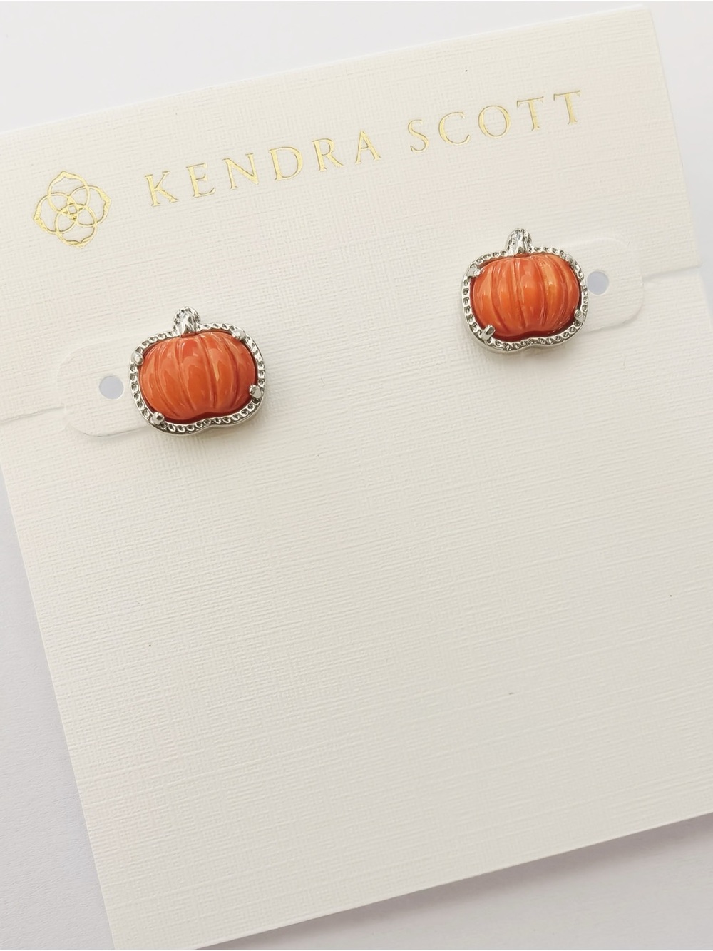 Kendra Scott Carved Orange Pumpkin Stud Earrings